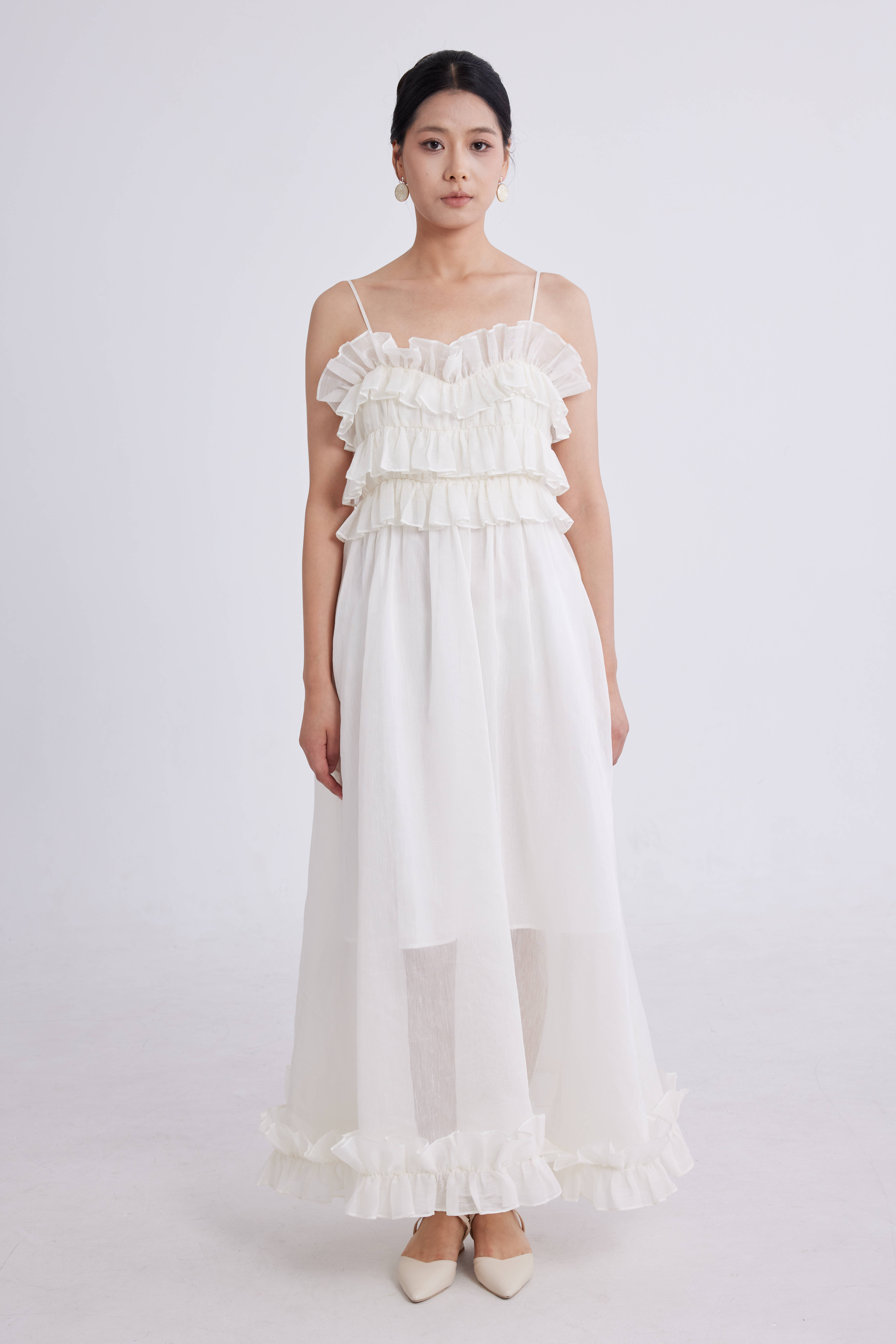 彩色渐变荷叶边连衣裙